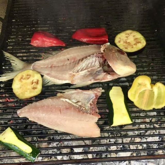 grilled fish and vegetables