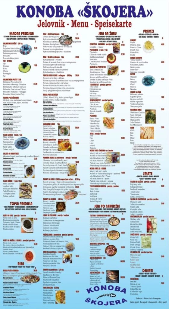 Konoba Skojera 2025. Season Menu