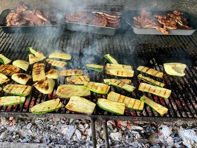 Grilled meat and zucchini
