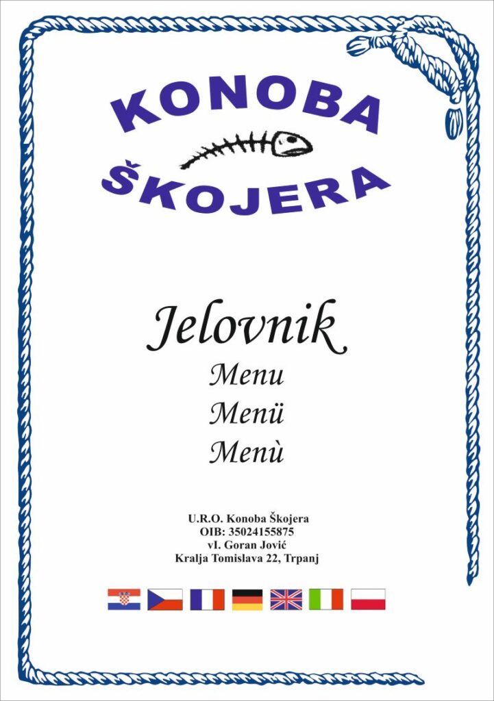 Konoba Skojera 2026. Menu