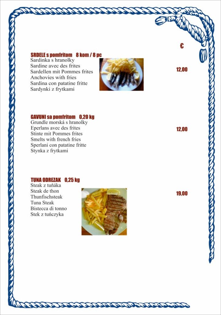 Konoba Skojera 2026. Menu