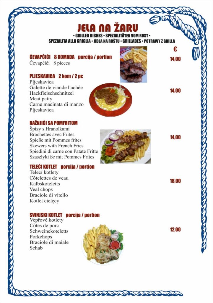 Konoba Skojera 2026. Menu