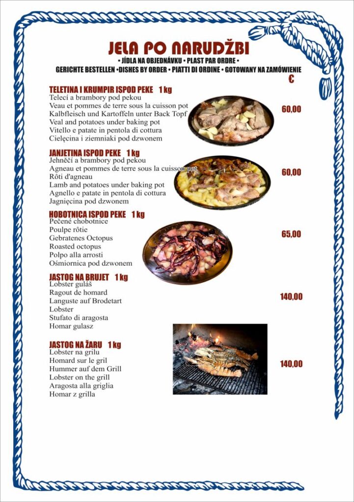 Konoba Skojera 2026. Menu
