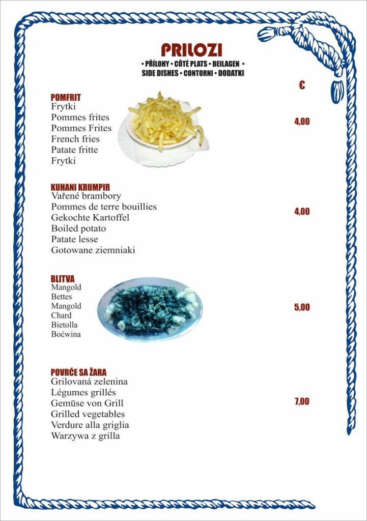 Konoba Skojera 2026. Menu