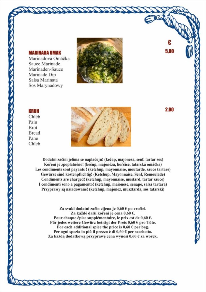 Konoba Skojera 2026. Menu
