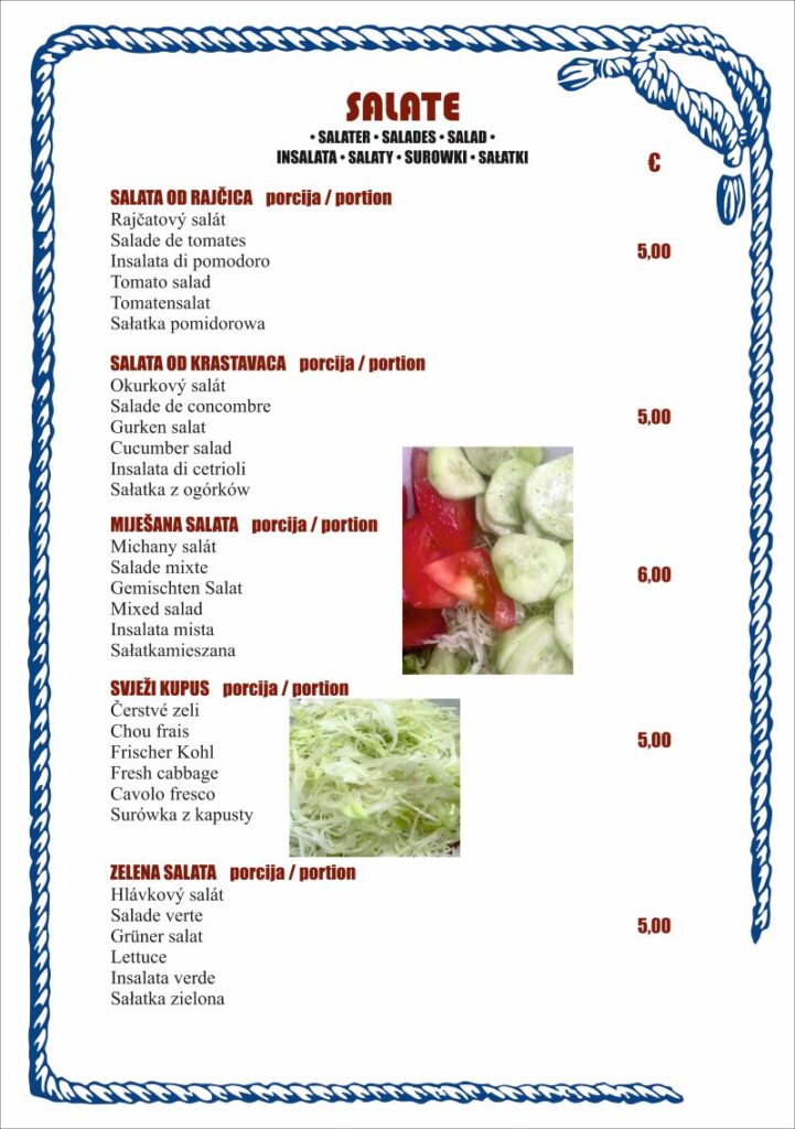 Konoba Skojera 2026. Menu
