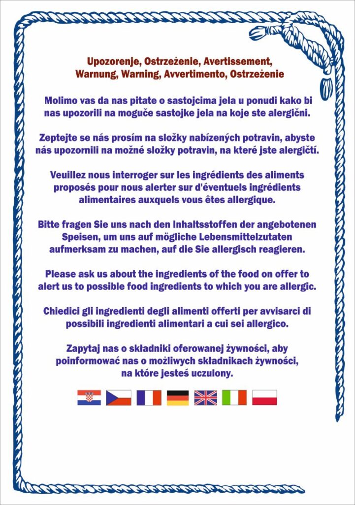 Konoba Skojera 2026. Menu