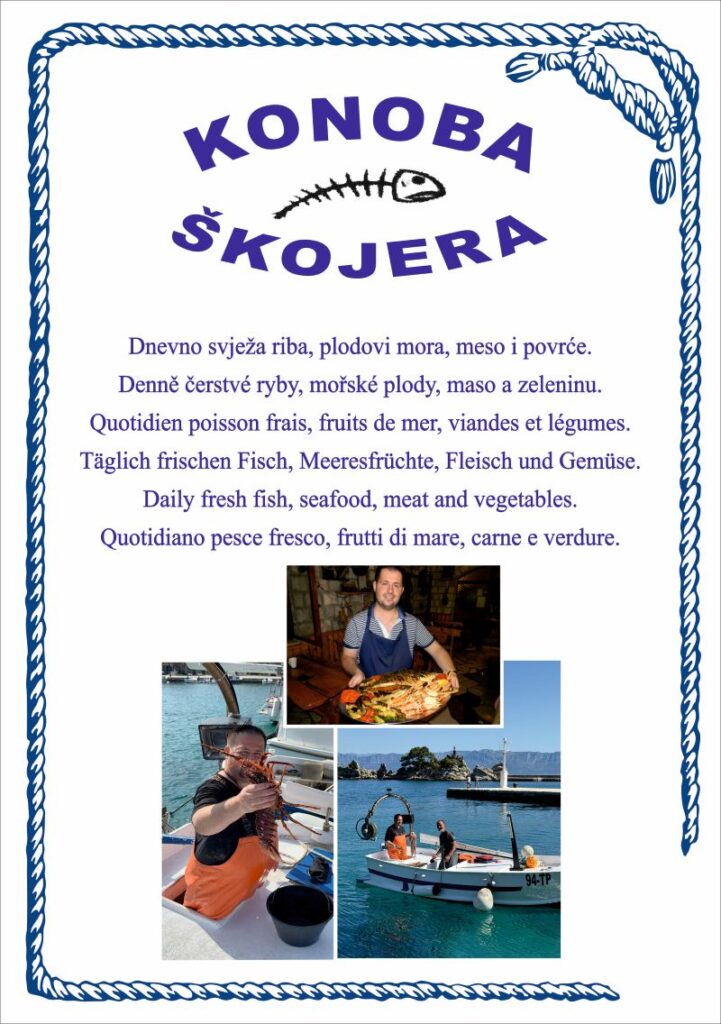Konoba Skojera 2026. Menu