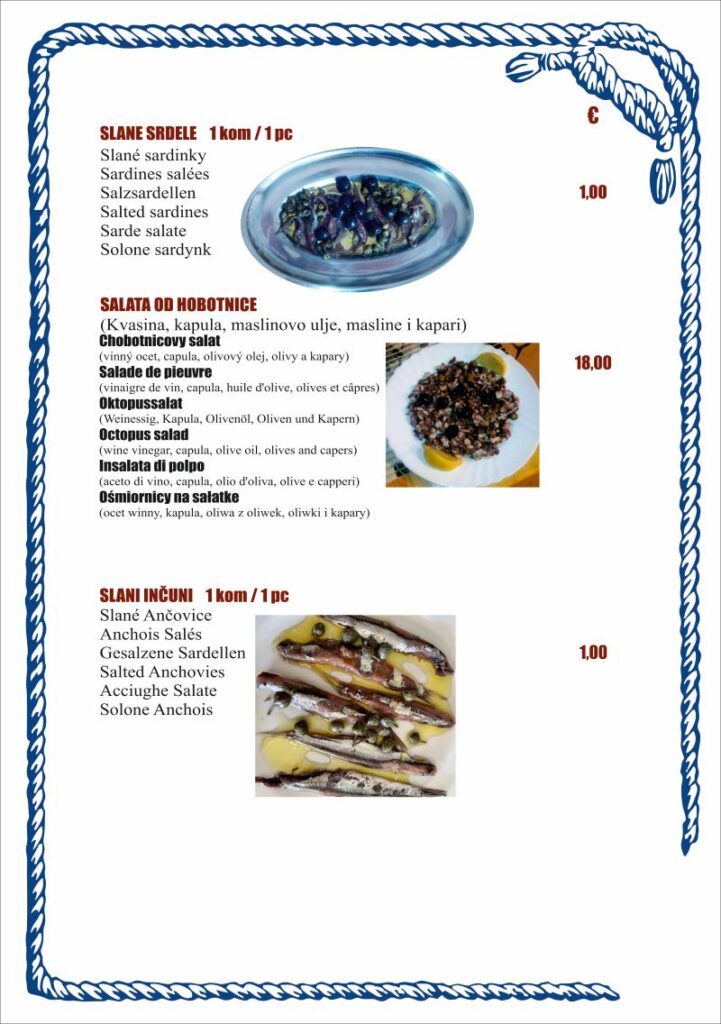 Konoba Skojera 2026. Menu